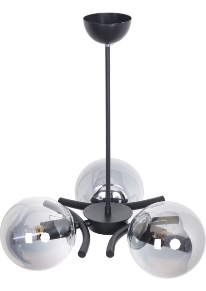 Şık Siyah Krom 3 Füme Camlı Modern Avize indirimleri