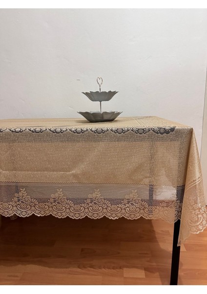 Şık Çini Desenli Dantelli Masa Örtüsü 160X220 Cm, Sütlü Kahve Renk modelleri