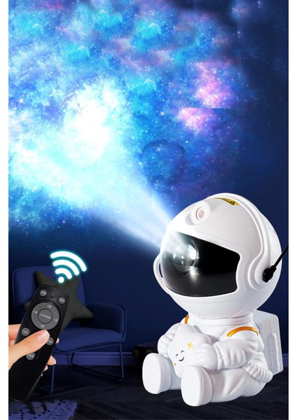 Kumandalı Gece Lambası, Yıldız ve Galaksi Projeksiyonu, Mini Işık Dekoru, Oda Süsü, Beyaz