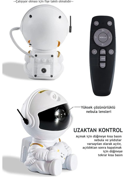 Kumandalı Gece Lambası, Yıldız ve Galaksi Projeksiyonu, Mini Işık Dekoru, Oda Süsü, Beyaz indirimleri