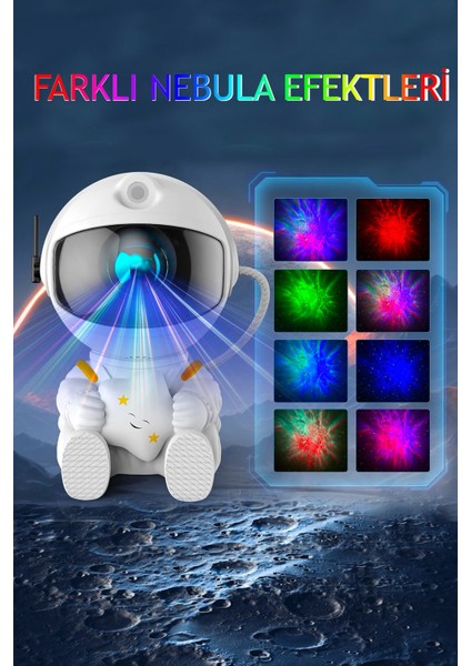 Beyaz Yıldızlı Projeksiyon Gece Lambası Galaksi Dekoratif Işık Balkon Kamp ve Oda Süsü