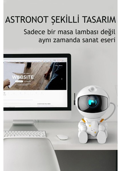 Beyaz Yıldızlı Projeksiyon Gece Lambası Galaksi Dekoratif Işık Balkon Kamp ve Oda Süsü