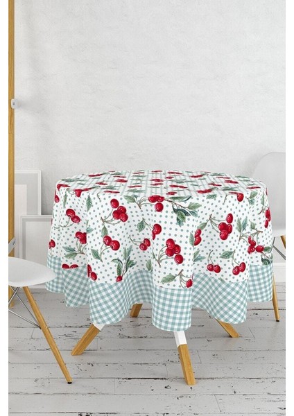 Turkuaz Dijital Baskılı Yuvarlak Masa Örtüsü, Şık ve Renkli Tasarım