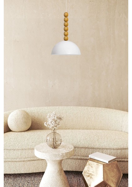 Beyaz Ahşap Boncuklu Sarkıt Avize, Modern ve Şık Dekoratif Aydınlatma modelleri