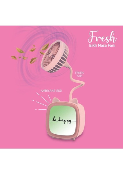 Pembe Şarjlı Figürlü Işıklı Masa Fanı, Şık ve Pratik Serinlik Sağlar fiyatları