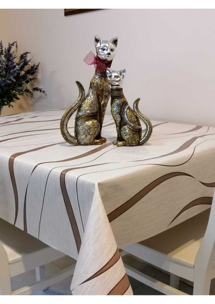 Desenli Kahverengi Silinebilir Pvc Masa Örtüsü, Şık ve Kullanışlı Ürün.