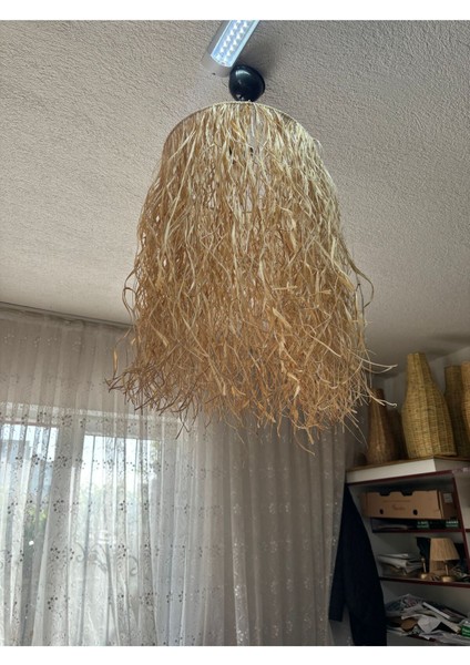 Haki Renkli Doğal Rafya Püsküllü Dekoratif Avize, Şık ve Doğal Görünüm fiyatları