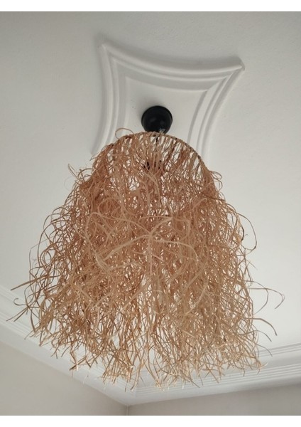 Haki Renkli Doğal Rafya Püsküllü Dekoratif Avize, Şık ve Doğal Görünüm modelleri