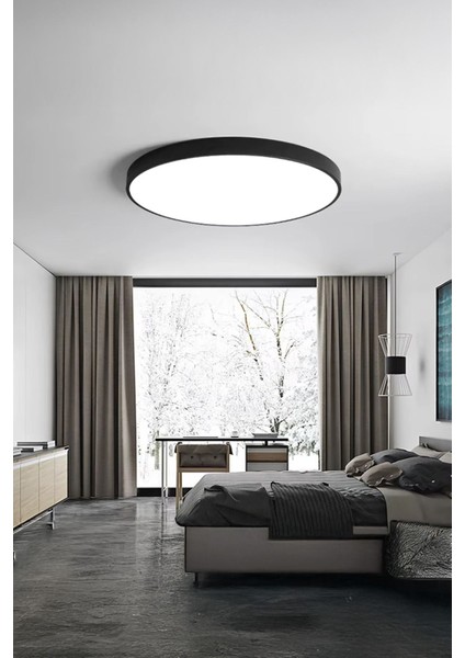 Siyah Yuvarlak LED Tavan Armatürü, 18W, Sarı Işık, Modern Aydınlatma. modelleri