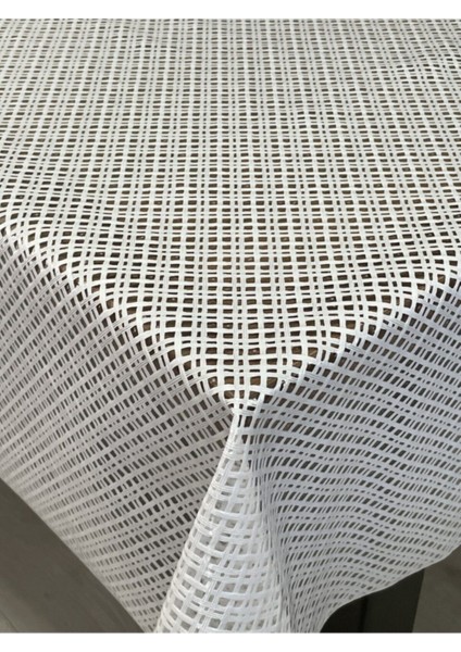 Şık Hasır Desenli Beyaz Pvc Silinebilir Masa Örtüsü fırsatları