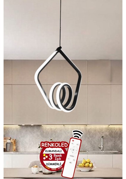3 Renkli Modern Sarkıt LED Avize, Siyah Kasa, Kumandalı, Şık ve Şık Tasarım