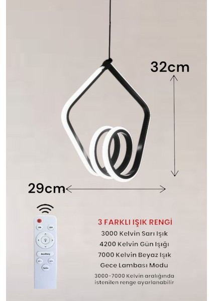 3 Renkli Modern Sarkıt LED Avize, Siyah Kasa, Kumandalı, Şık ve Şık Tasarım fiyatları
