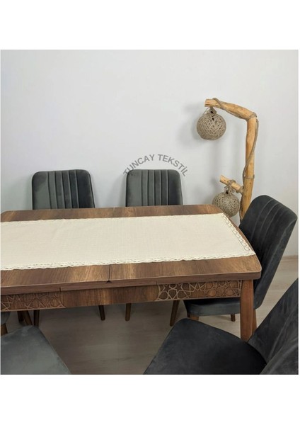 Bej Dantelli Runner, Pamuklu Keten Masaya Şık Dikdörtgen Örtü indirimleri