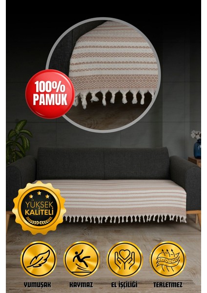 Bej Pamuk Koltuk ve Çekyat Örtüsü 115X200 cm Oturma Alanını Güzelce Kaplar
