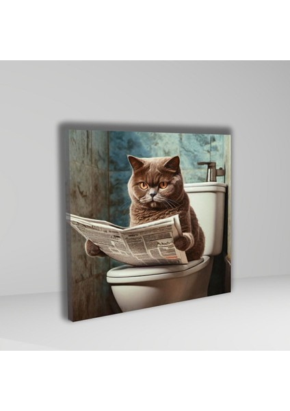 Gri British Kedi Temalı Tekli Kare Kanvas Banyo Tablosu, Şık ve Modern Dekorasyon. fiyatları
