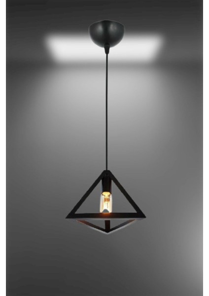 Şık Rustik Üçgen Tekli Sarkıt Avize, Siyah, Modern ve Estetik Tasarım