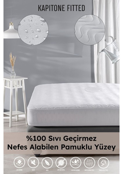 Yatak Koruyucu, Pamuklu, Lastikli, Kapitone, Sıvı Geçirmez, Konforlu, Beyaz