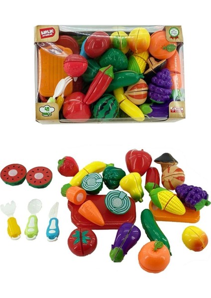Birlik Toys URT007-KUTU-3 41 Pcs Kesilebilen Meyve Sebze Manav