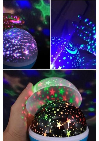 Renkli Ay Yıldızlı Dönen Gece Lambası, Gökyüzü Temalı Tavan Aydınlatması indirimleri