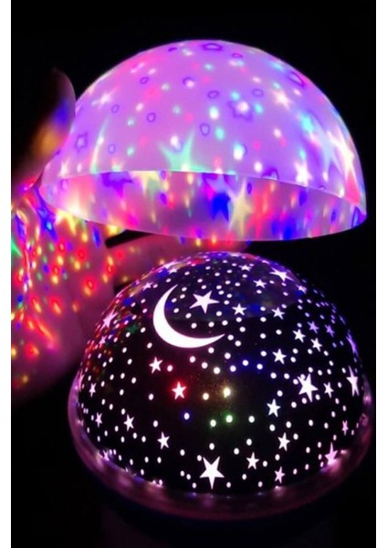 Renkli Ay Yıldızlı Dönen Gece Lambası, Gökyüzü Temalı Tavan Aydınlatması