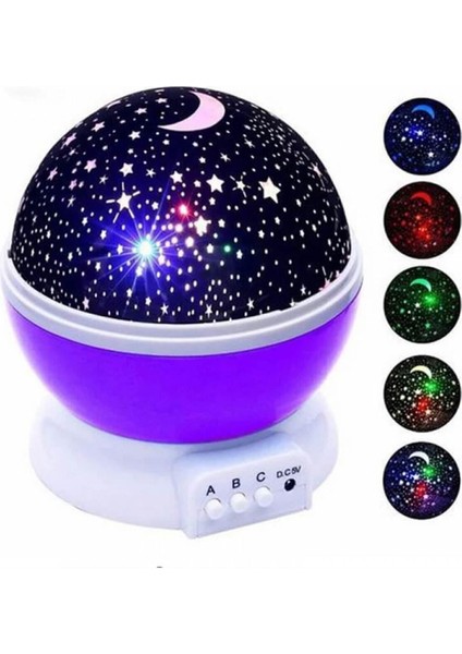 Renkli Ay Yıldızlı Dönen Gece Lambası, Gökyüzü Temalı Tavan Aydınlatması