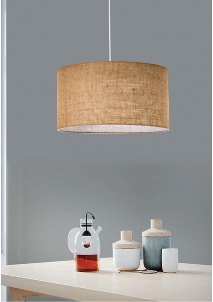 Keten Kumaş Sarkıt Avize, Retro Çap 30 Cm, Şık ve Modern Tasarım