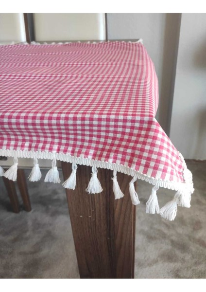 Kareli Püsküllü Masa Örtüsü, 85X85 Cm, Canlı Kırmızı Renk modelleri