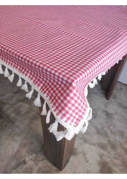 Kareli Püsküllü Masa Örtüsü, 85X85 Cm, Canlı Kırmızı Renk fırsatları
