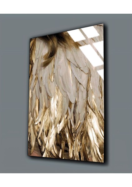 Kırılmaz Cam Tablo, Altın Kuş Tüyü Tasarım, Şık ve Dayanıklı Dekor Ürünü