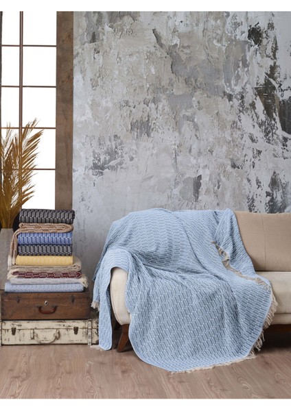 Bebe Mavisi %100 Pamuk Koltuk Örtüsü 175X215 Cm, Şal, Yumuşak ve Şık Tasarım