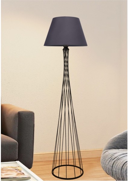 Antrasit Konik Başlıklı Şık Metal Lambader, Modern ve Şık Tasarım