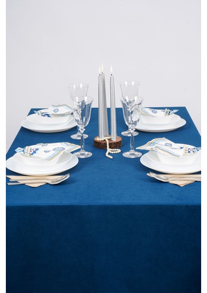 Lacivert Kadife Dokulu Süet Dertsiz Şık Masa Örtüsü fiyatları