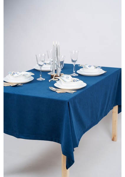 Lacivert Kadife Dokulu Süet Dertsiz Şık Masa Örtüsü modelleri