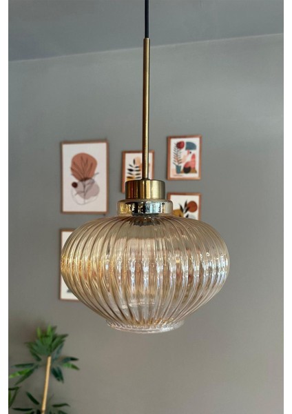 Bal Rengi Cam Tekli Avize, Retro Sarkıt, Restoran ve Salon Aydınlatması