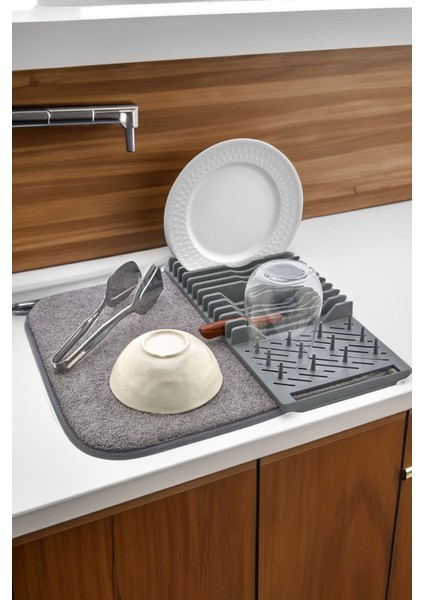 Orta Boy Mikrofiber Bulaşık Kurutma Matı 36X40 cm Gri fiyatları