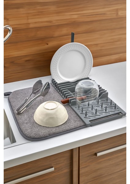 Orta Boy Mikrofiber Bulaşık Kurutma Matı 36X40 cm Gri modelleri