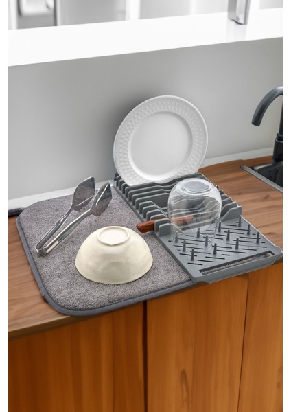 Orta Boy Mikrofiber Bulaşık Kurutma Matı 36X40 cm Gri fırsatları
