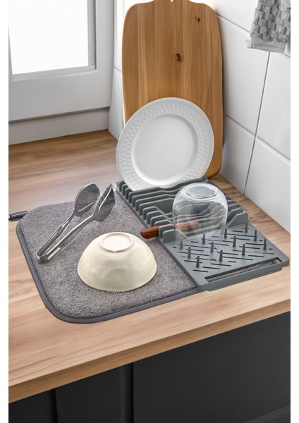 Orta Boy Mikrofiber Bulaşık Kurutma Matı 36X40 cm Gri indirimleri
