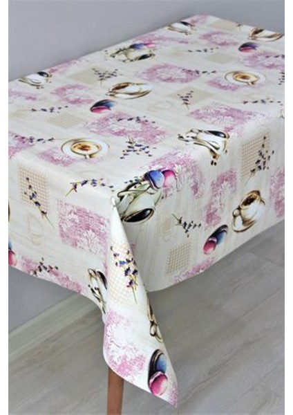 Elyaflı Pvc Muşamba Masa Örtüsü, Silinebilir, Pembe, Dayanıklı ve Şık Tasarım