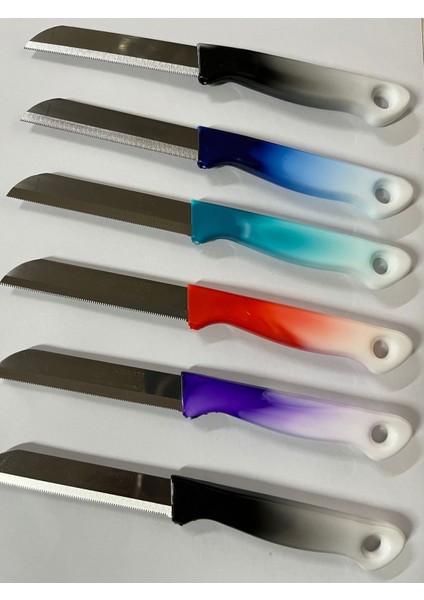 Renkli Ebruli Tırtıklı Meyve Sebze Bıçakları, 6'lı Set modelleri