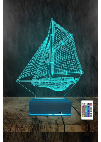 3D Yelkenli Gemi Tasarımlı Renkli LED Gece Lambası Masa Lambası