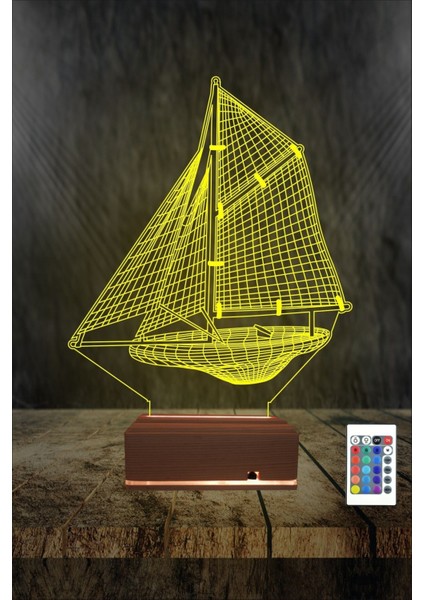 3D Yelkenli Gemi Tasarımlı Renkli LED Gece Lambası Masa Lambası