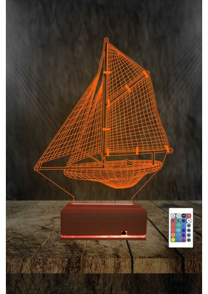3D Yelkenli Gemi Tasarımlı Renkli LED Gece Lambası Masa Lambası