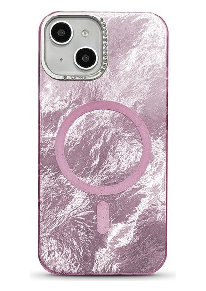 Apple iPhone 14 Uyumlu Kılıf Zebana Glow Taşlı Silikon Kılıf (Kablosuz Şarj) Lila