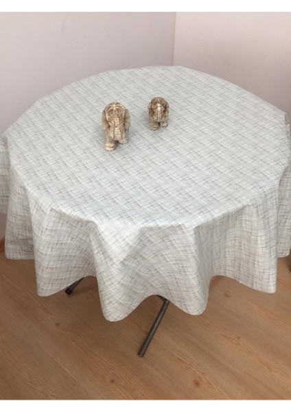 Gri Silinebilir Pvc Astarlı Yuvarlak Masa Örtüsü, Kolay Temizlenir ve Şık Tasarım.