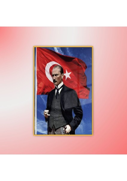 Metal Çerçeveli Temperli Cam Türk Bayrağı ve Atatürk Resmi Tablo, Şık Dekor. fiyatları