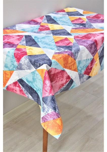 Elyaf Astarlı Silinebilir Pvc Muşamba Masa Örtüsü, Renkli Üçgen Deseni