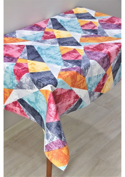 Elyaf Astarlı Silinebilir Pvc Muşamba Masa Örtüsü, Renkli Üçgen Deseni fiyatları