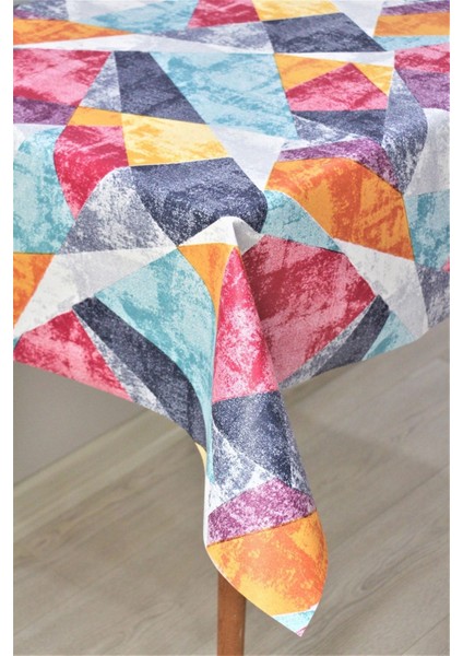 Elyaf Astarlı Silinebilir Pvc Muşamba Masa Örtüsü, Renkli Üçgen Deseni modelleri