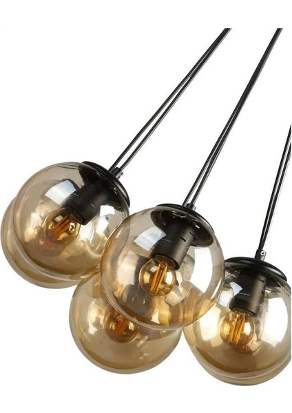 Şık Siyah Bal Cam Spor 7'li Avize, Modern ve Zarif Tasarım